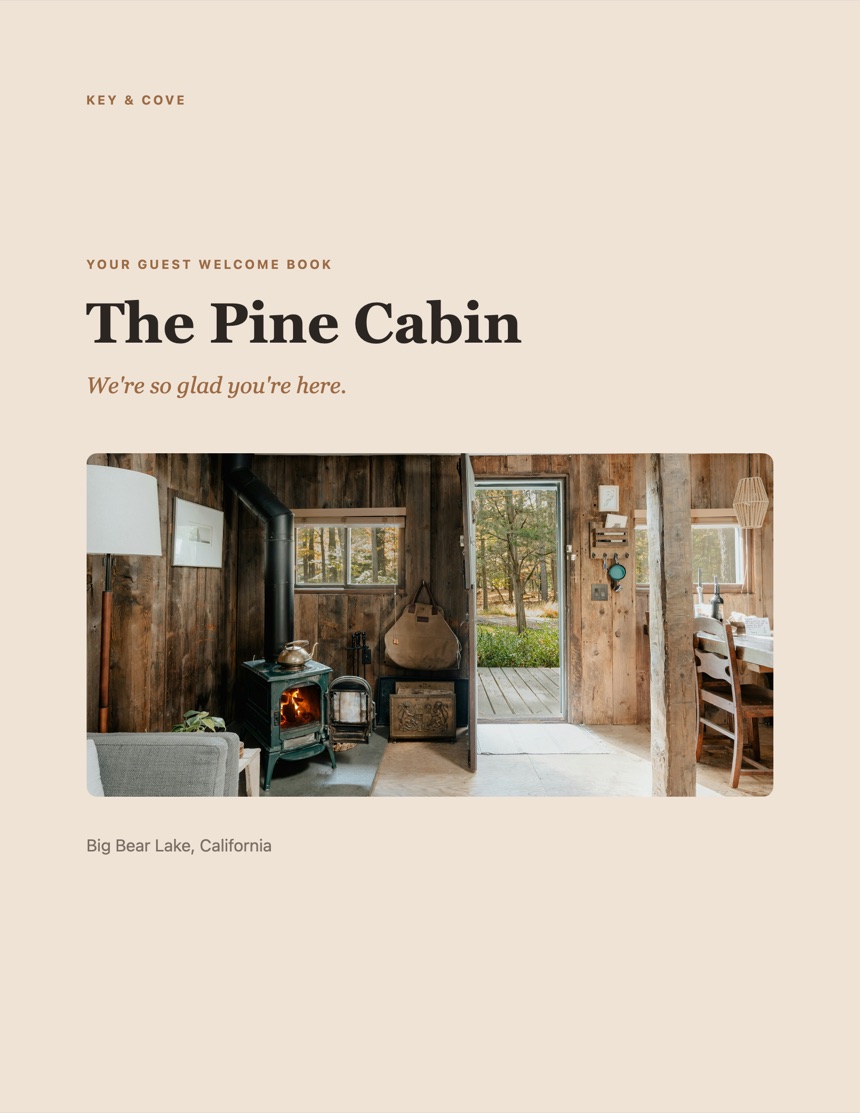 Welcome book cover for a cabin rental